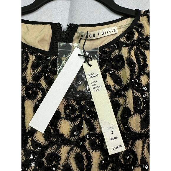 NWT - ALICE + OLIVIA Sequined Beaded Silk Fully Lined Blouse, Sz 2 - Picture 7 of 10